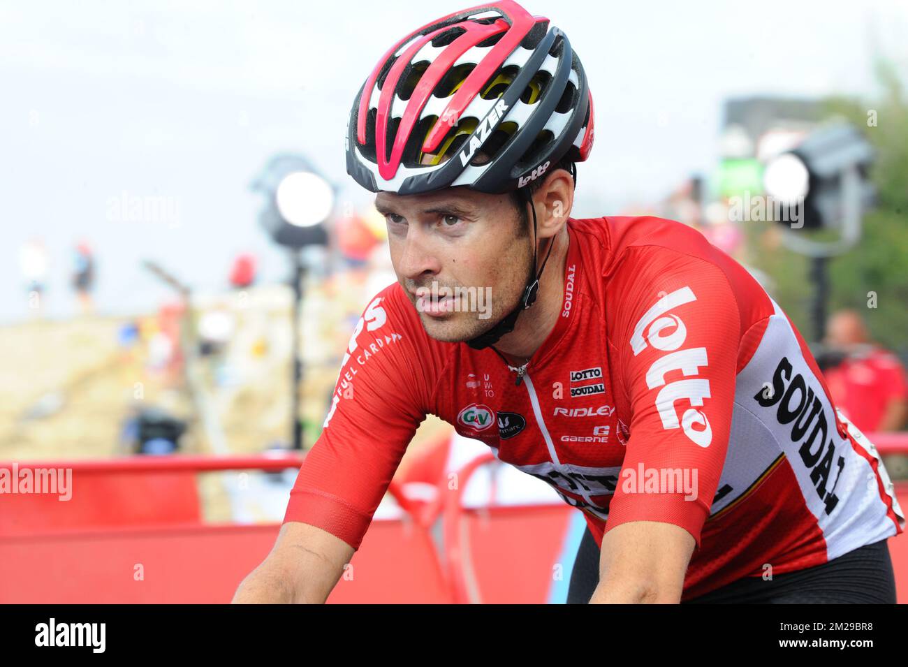 Belge Sander Armee de Lotto Soudal photographié en action pendant la phase 14 de l'édition 72nd de la tournée de 'Vuelta a Espana' de l'Espagne course cycliste, 175km d'Ecija à Alto Sierra de la Pandera, Espagne, samedi 02 septembre 2017. BELGA PHOTO YUZURU SUNADA Banque D'Images