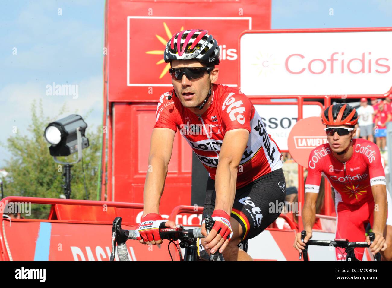 Belge Maxime Monfort de Lotto Soudal photographié en action pendant la phase 14 de l'édition 72nd de la tournée de l'Espagne 'Vuelta a Espana' course cycliste, 175km d'Ecija à Alto Sierra de la Pandera, Espagne, samedi 02 septembre 2017. BELGA PHOTO YUZURU SUNADA Banque D'Images