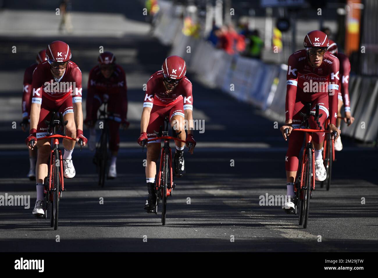 Katusha-Alpecin pilotes photographiés en action pendant le championnat de cyclisme, samedi 16 septembre 2017. BELGA PHOTO YORICK JANSENS Banque D'Images