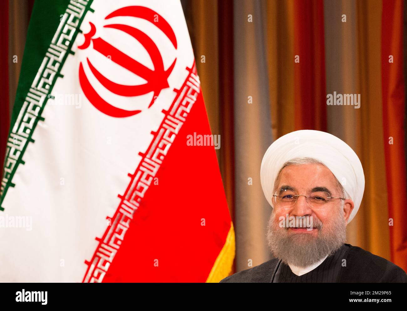 Le Président iranien Hassan Rouhani en photo lors d'une rencontre avec le Premier Ministre belge lors de la session de 72th de l'Assemblée générale des Nations Unies, à New York, le mardi 19 septembre 2017. BELGA PHOTO BENOIT DOPPAGNE Banque D'Images