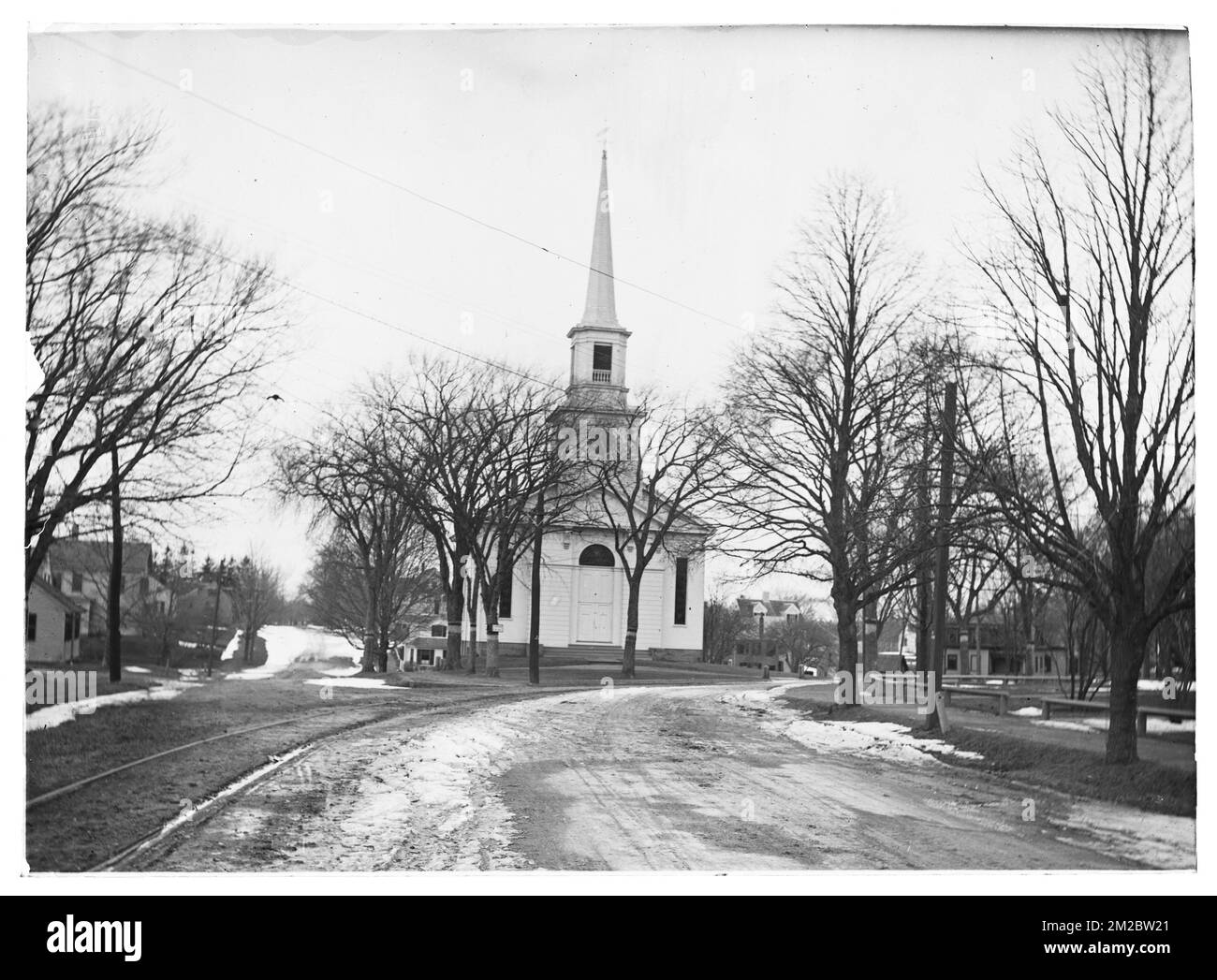 Église congrégative , bâtiments. Collection de diapositives en verre de la bibliothèque publique de Hingham Banque D'Images