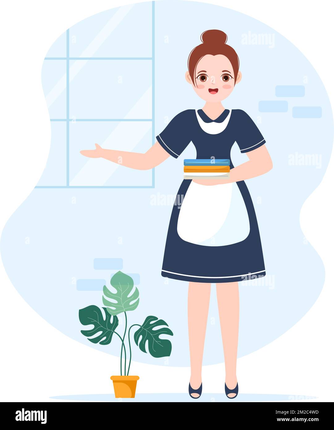 Illustration du modèle de dessin animé à la main d'un employé de l'hôtel pour servir les voyageurs dans un dessin animé à plat Illustration de Vecteur