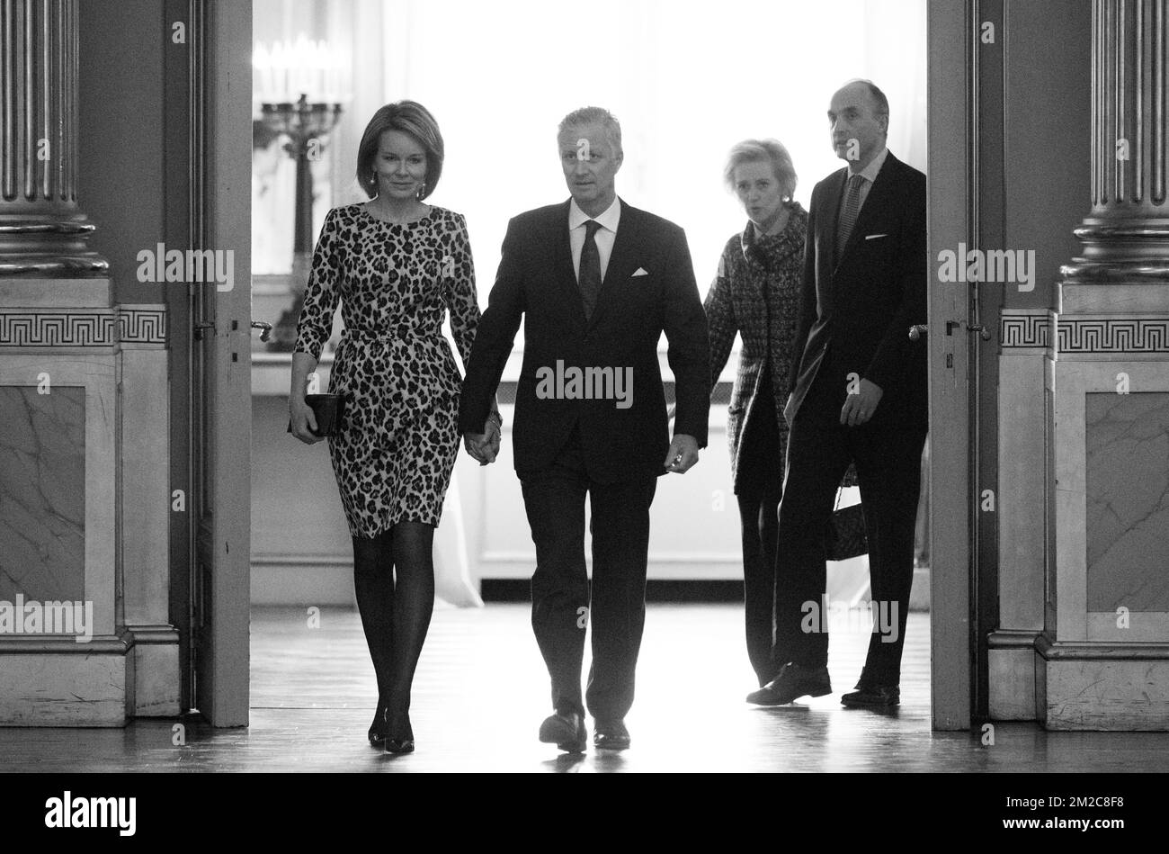 La reine Mathilde, le roi Philippe - Filip, la princesse Astrid et son mari le prince Lorenz de Belgique, photographiés en prévision d'une réception du nouvel an organisée par la famille royale pour les autorités belges, au Palais Royal, à Bruxelles, le jeudi 18 janvier 2018. BELGA PHOTO BENOIT DOPPAGNE Banque D'Images