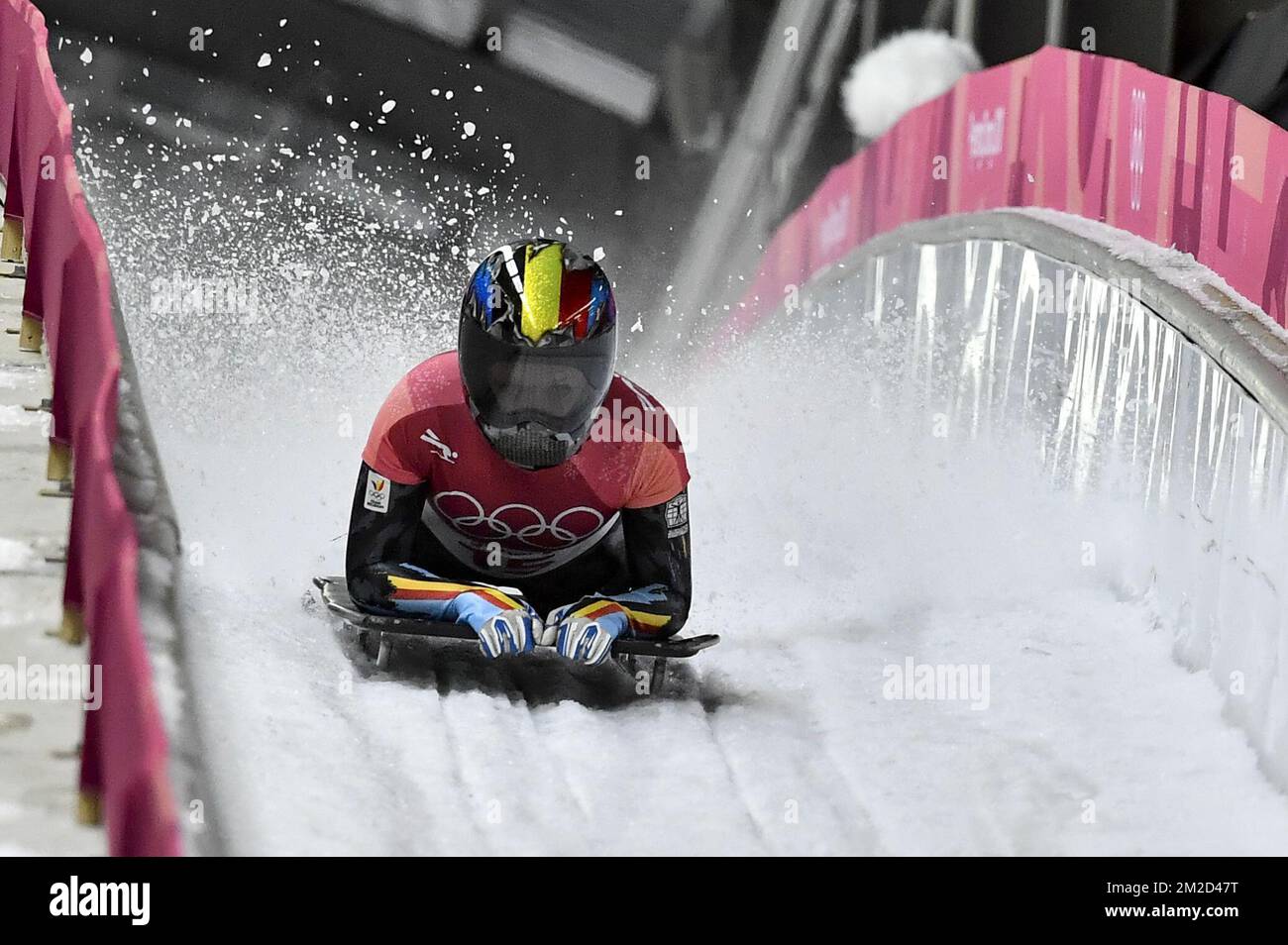Kim Meylemans, athlète belge de skeleton, photographié lors de l'événement féminin de skeleton individuel aux XXIII Jeux Olympiques d'hiver, samedi 17 février 2018, à Pyeongchang, Corée du Sud. Les Jeux Olympiques d'hiver se tiendront du 9 au 25 février dans le comté de Pyeongchang, en Corée du Sud. BELGA PHOTO DIRK WAEM Banque D'Images