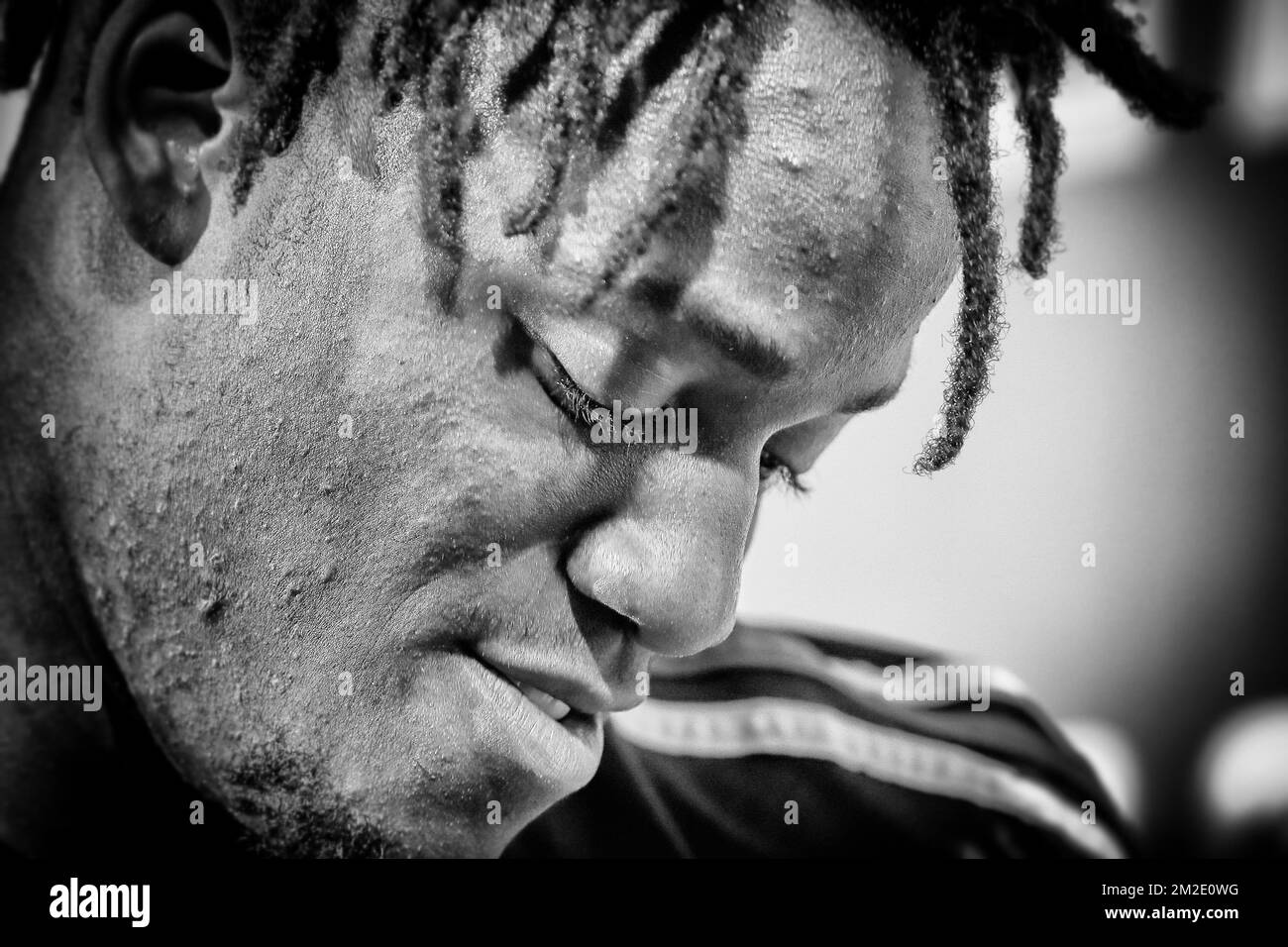 Michy Batshuayi, de Belgique, photographié lors d'un moment de presse de l'équipe nationale belge de football les Red Devils, lors des préparatifs du match amical entre les Red Devils et l'Arabie Saoudite, à Tubize, samedi 24 mars 2018. BELGA PHOTO BRUNO FAHY Banque D'Images