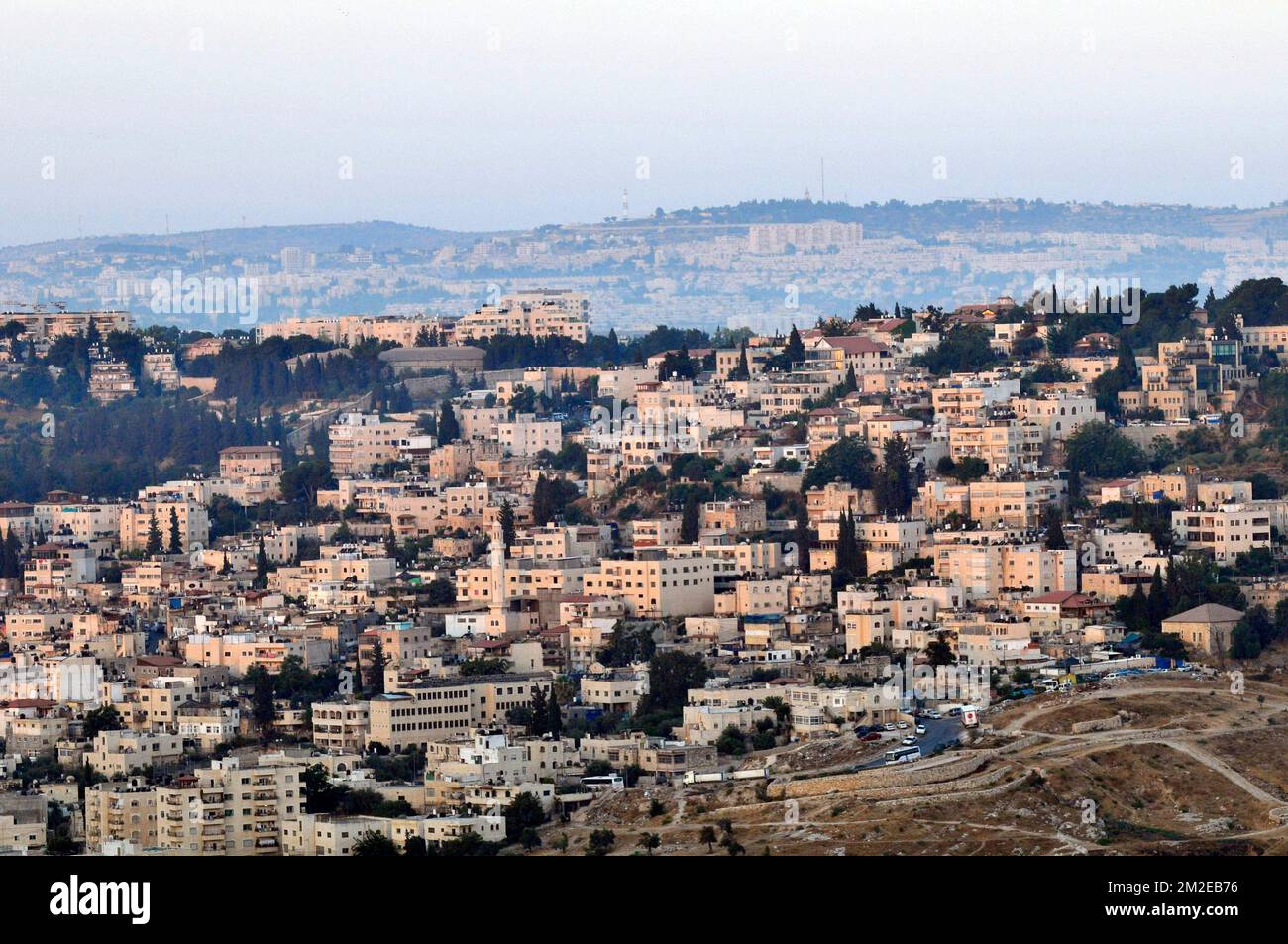 Vue sur les quartiers palestiniens de Jérusalem-est. Banque D'Images