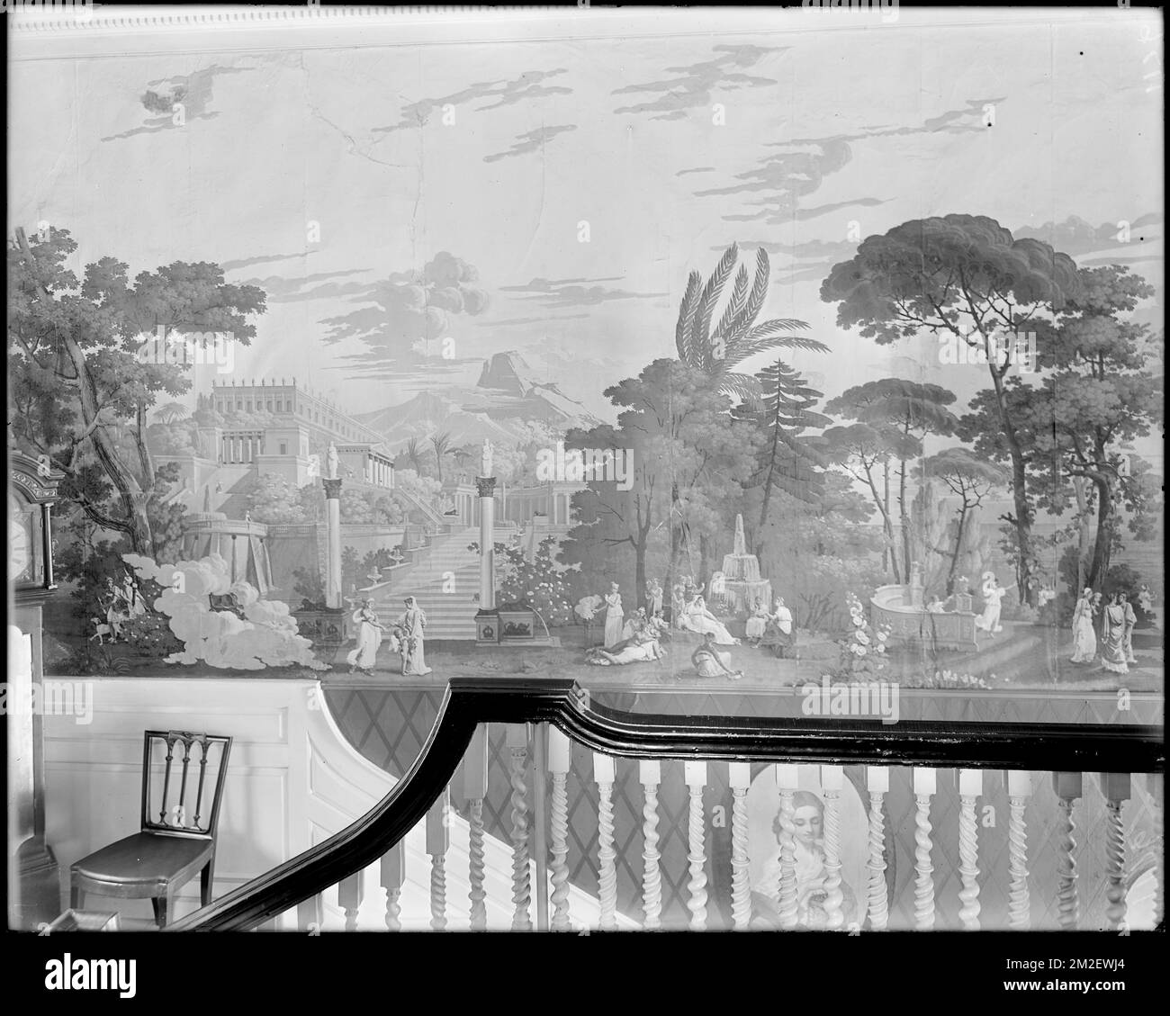 Danvers, Collins Street, détails intérieurs, papier peint à Francis Peabody maison , Maisons, intérieurs, Fonds d'écran. Collection de négatifs sur plaque de verre de Frank cousins Banque D'Images