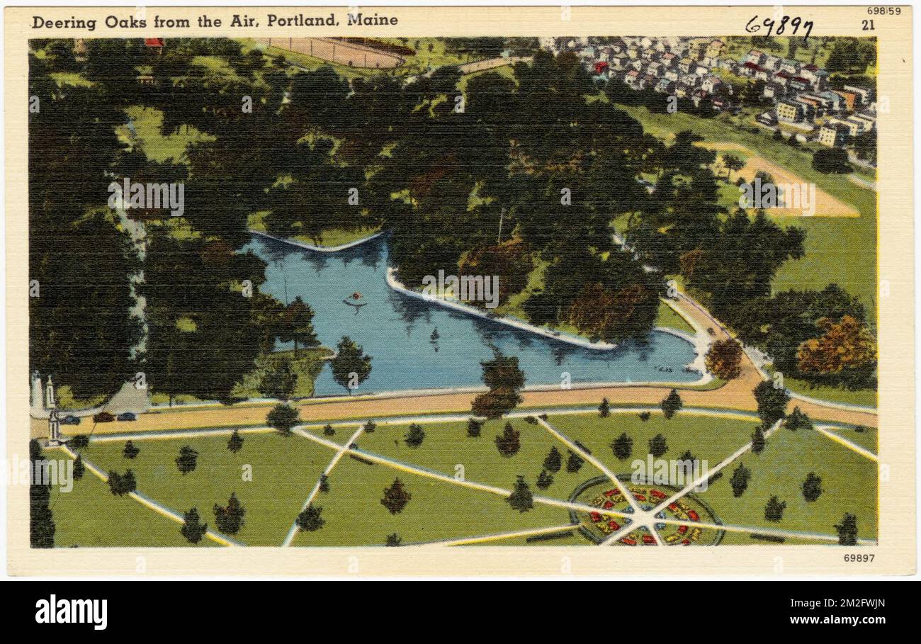 Deering Oaks from the air, Portland, Maine , Parks, Tichnor Brothers Collection, Cartes postales des États-Unis Banque D'Images