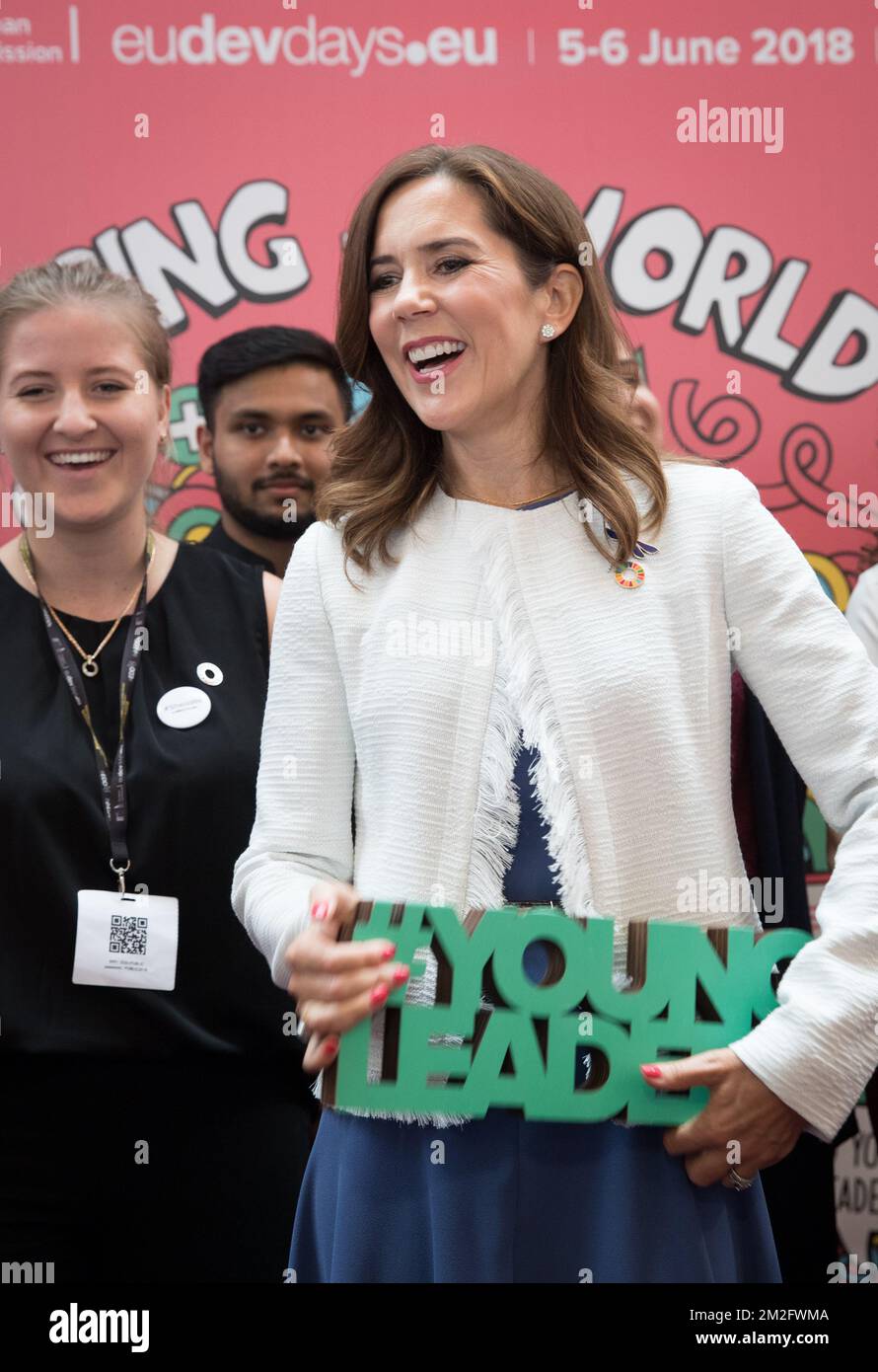 Princesse Marie du Danemark photographiée lors des Journées européennes du développement (Europese Ontwikkelingsdagen - Voyages europeennes du développement), mercredi 06 juin 2018, à Tour&taxis, à Bruxelles. BELGA PHOTO BENOIT DOPPAGNE Banque D'Images