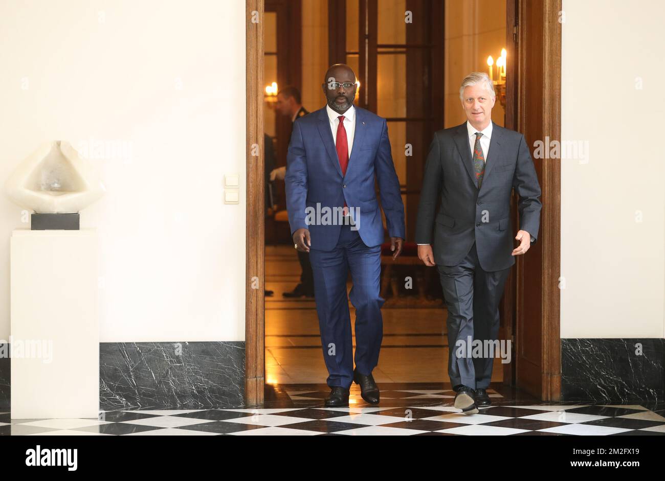 Le Président du Libéria George Weah et le Roi Philippe - Filip de Belgique arrivent pour une réunion diplomatique au Palais Royal à Bruxelles, le jeudi 07 juin 2018. BELGA PHOTO VIRGINIE LEFOUR Banque D'Images