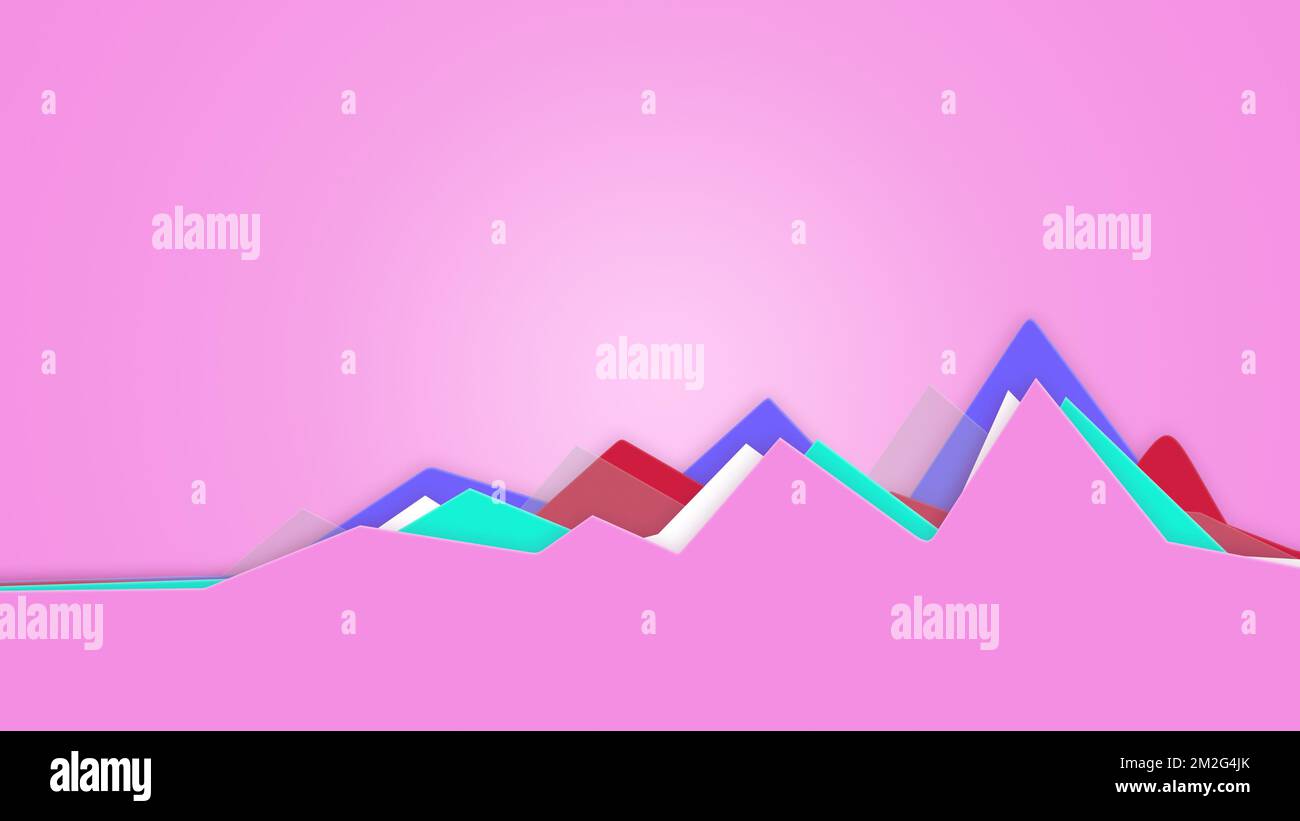 Graphique à lignes multicolore abstrait avec espace de copie. Graphique abstrait à lignes colorées sur fond rose vif en résolution 4K. Banque D'Images