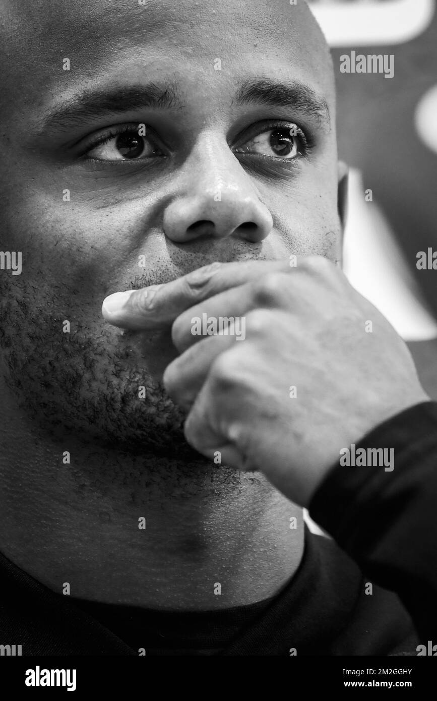 Vincent Kompany de Belgique photographié lors d'une conférence de presse après une session de formation de l'équipe nationale belge de football les Red Devils à Dedovsk, près de Moscou, Russie, mercredi 04 juillet 2018. Les Devils se sont qualifiés pour les quarts de finale de la coupe du monde de la FIFA 2018, vendredi prochain ils rencontreront le Brésil. BELGA PHOTO LAURIE DIEFFEMBACQ Banque D'Images