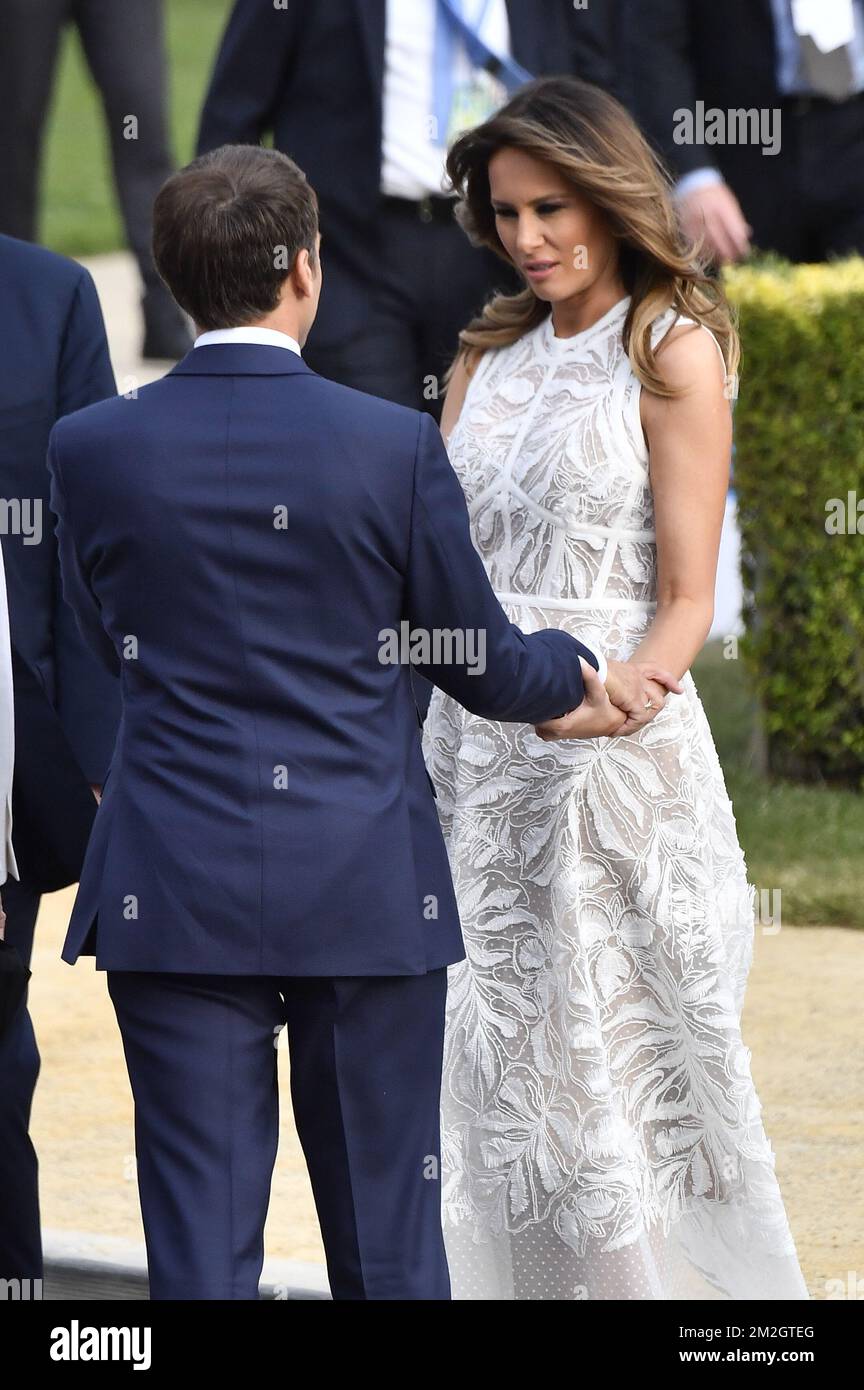 Première Dame des États-Unis Melania Trump arrive pour un dîner au Parc du Cinquantenaire - Parc Jubelpark à Bruxelles, à l'intention des participants à un sommet de l'OTAN (Organisation du Traité de l'Atlantique Nord), le mercredi 11 juillet 2018. BELGA PHOTO ERIC LALMAND Banque D'Images