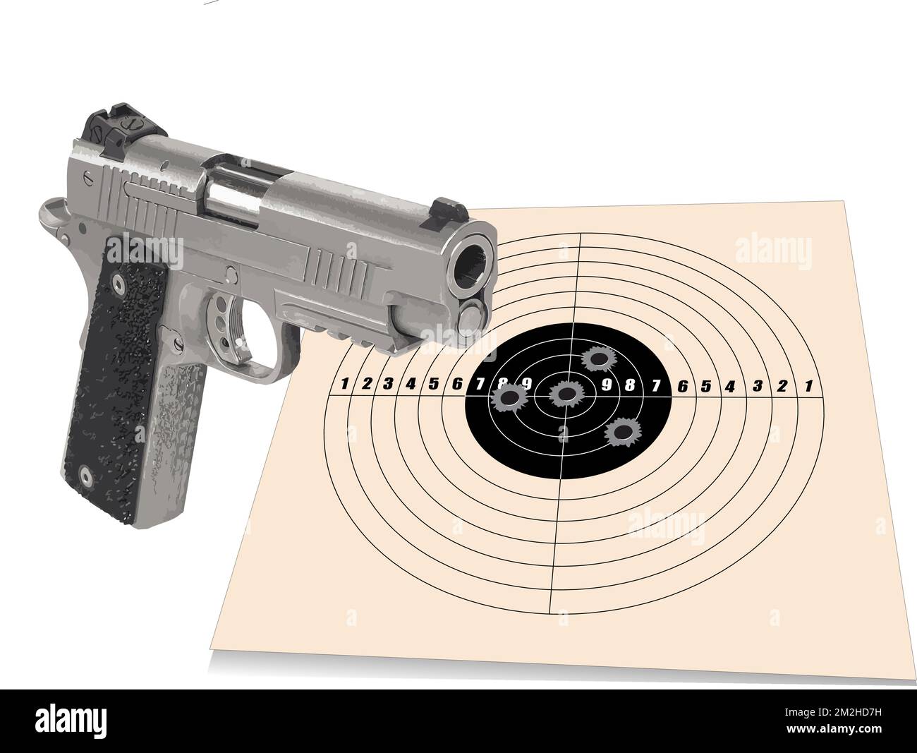 Cible de tir utilisée avec traces de balles frappées et image de pistolet. illustration du vecteur de couleur 3d Illustration de Vecteur