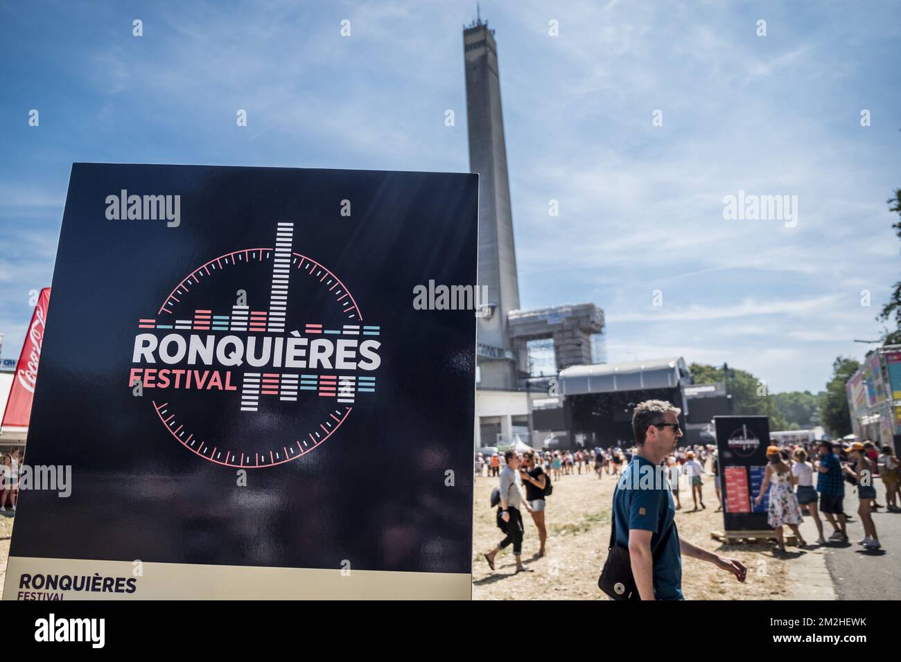 L'illustration montre le logo du Festival de Ronquieres le premier jour de l'édition 7th du festival de musique 'Festival de Ronquieres' à Ronquieres, samedi 04 août 2018. L'édition de cette année du festival a lieu les 4 et 5 août. BELGA PHOTO HATIM KAGHAT Banque D'Images