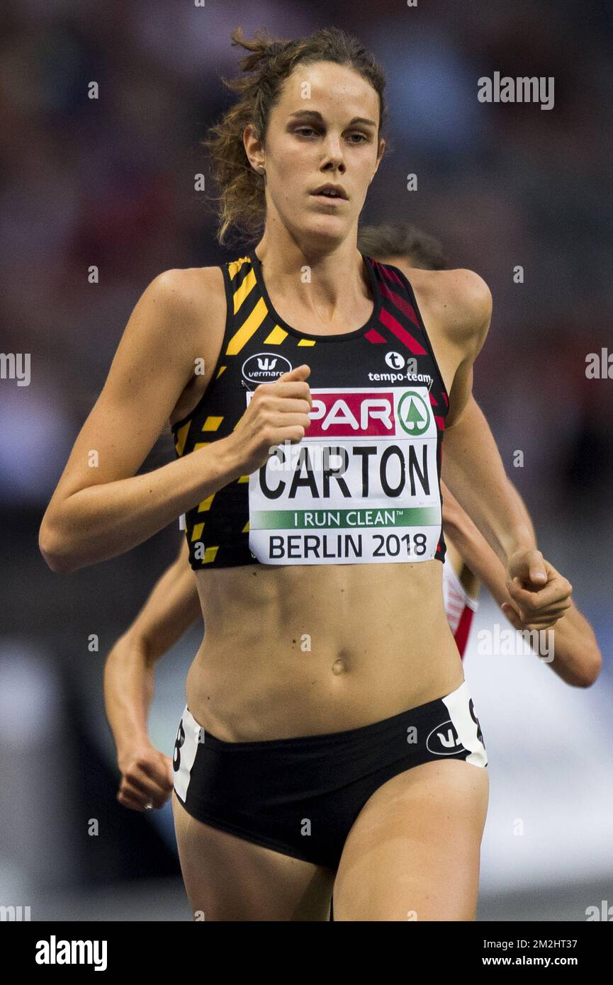 Louise Carton, athlète belge, photographiée en action lors de la finale de  la course féminine 5000m aux championnats européens d'athlétisme, à Berlin,  en Allemagne, le dimanche 12 août 2018. Les championnats européens