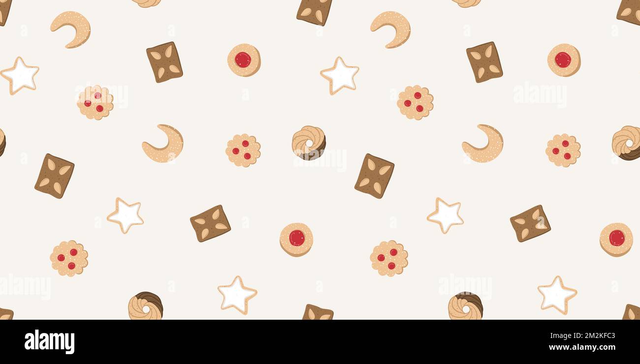 Petits gâteaux de Noël traditionnels autrichiens et allemands dessinés à la main, motifs sans couture, parfaits pour les textiles, les nains, les nappes, enveloppe - désig. vecteur Illustration de Vecteur