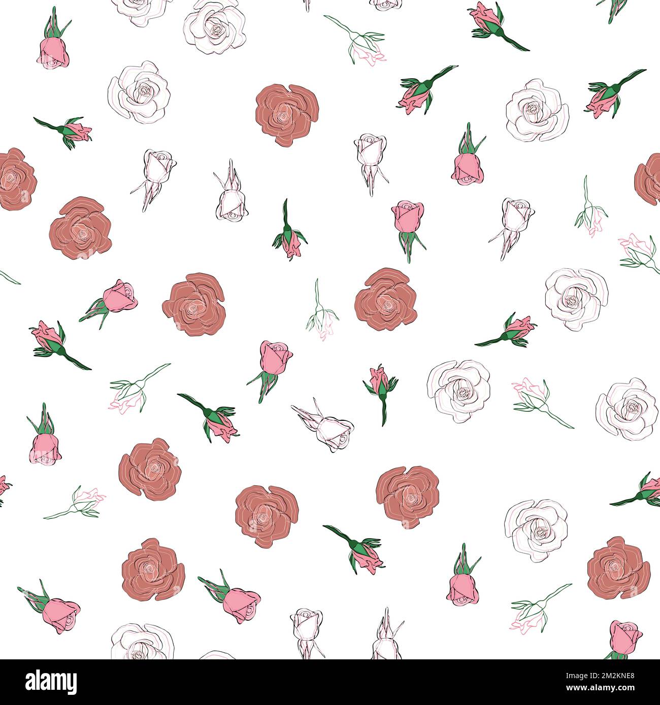 Pétales de rose, bourgeons et fleurs sans couture. Confetti, cosmétiques, mariage, magnifique fond de fleurs. Illustration de Vecteur