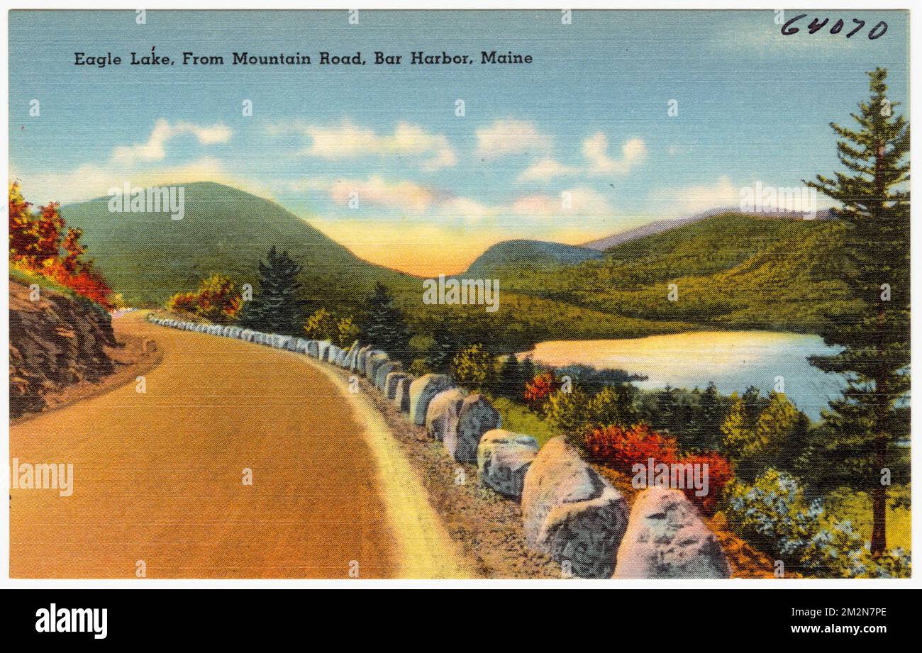 Eagle Lake, depuis Mountain Road, Bar Harbor, Maine, lacs et étangs, Roads, Tichnor Brothers Collection, cartes postales des États-Unis Banque D'Images