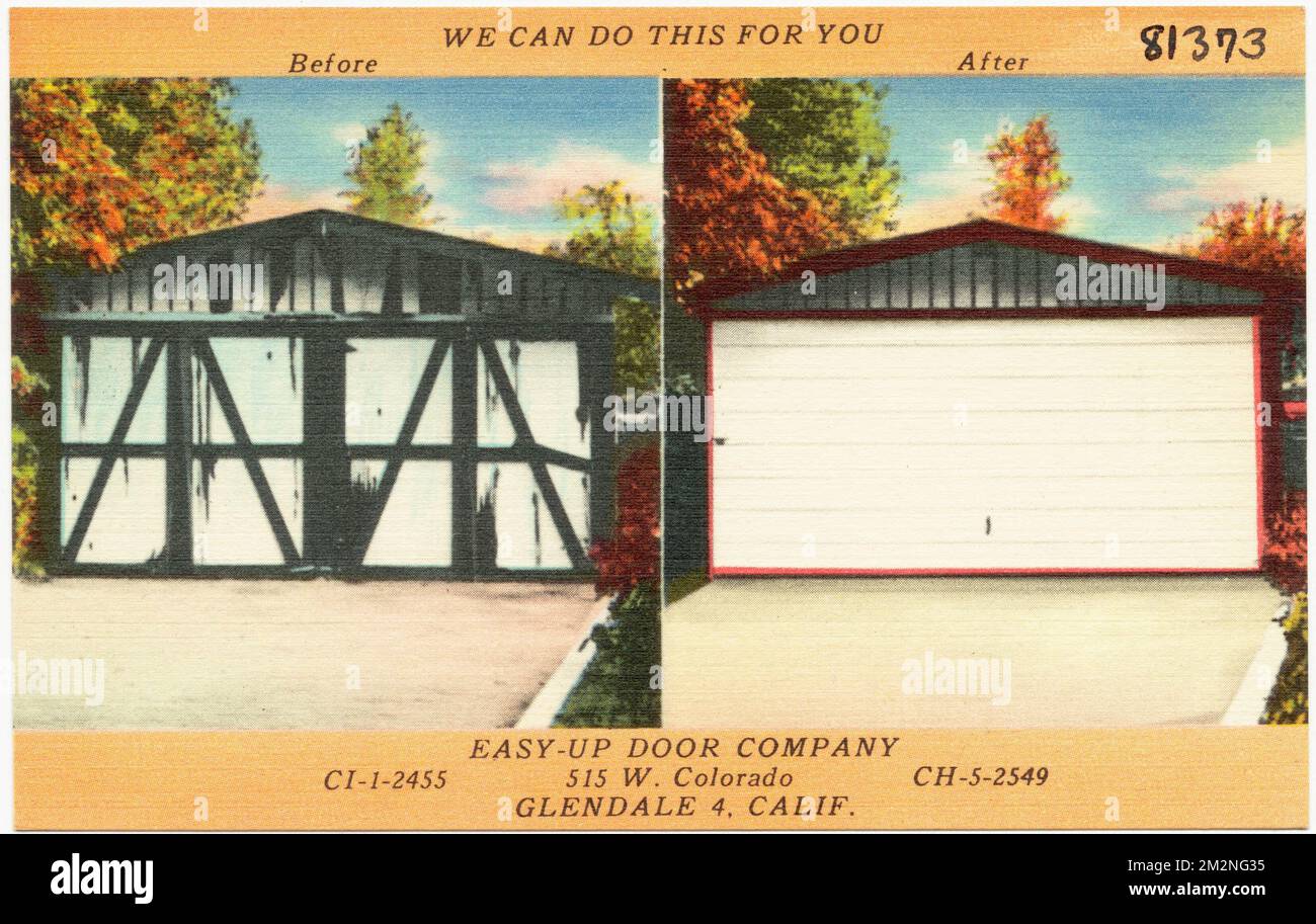 Easy Up Door Company, 515 W. Colorado, Glendale 4, Californie, nous pouvons le faire pour vous. , Tichnor Brothers Collection, cartes postales des États-Unis Banque D'Images