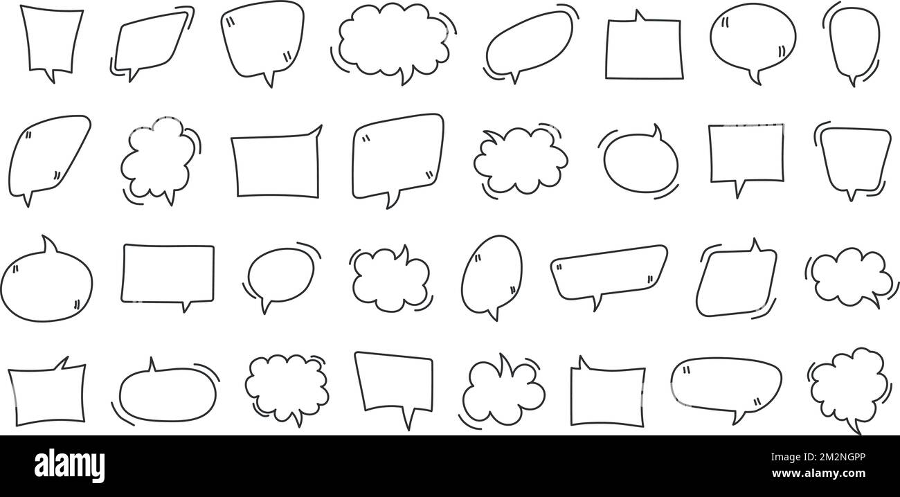 Big vector set of comic speech bubble, hand drawn, doodle blank text speech clouds in doodle style Illustration de Vecteur