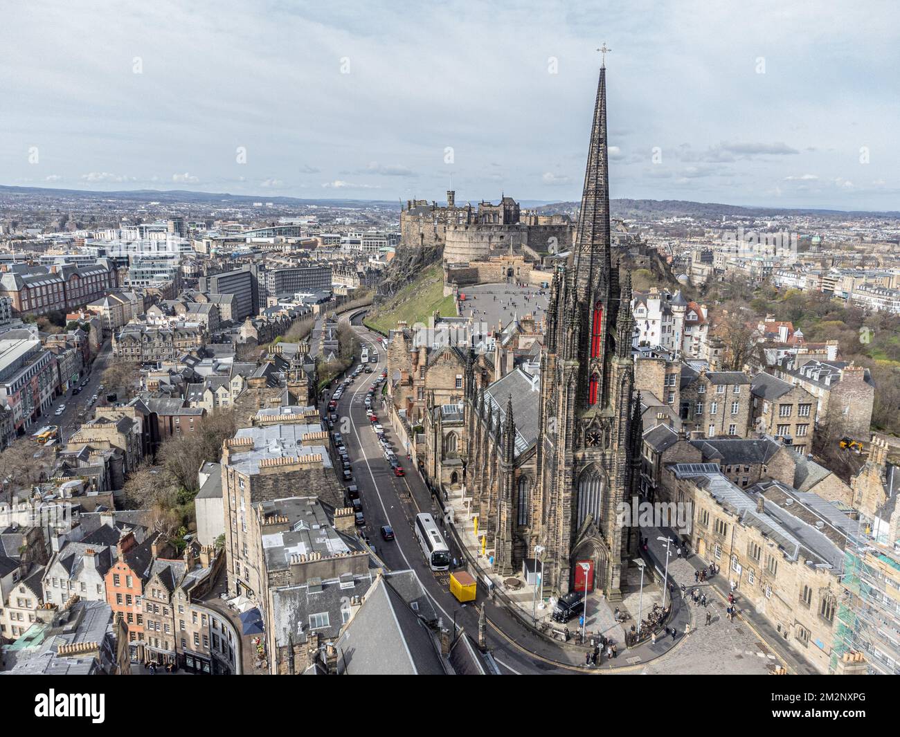 Une vue aérienne de l'ancien monument Scott le matin Banque D'Images