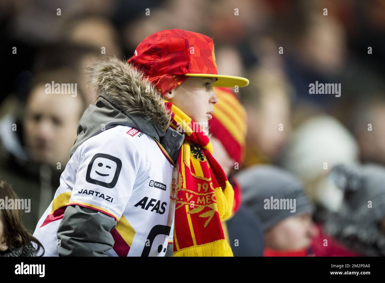 Le supporter de Mechelen photographié lors d'un match de football entre KV Mechelen et Roeselare, vendredi 18 janvier 2019 à Mechelen, le 22nd jour de la division Proximus League 1B du championnat belge de football. BELGA PHOTO JASPER JACOBS Banque D'Images