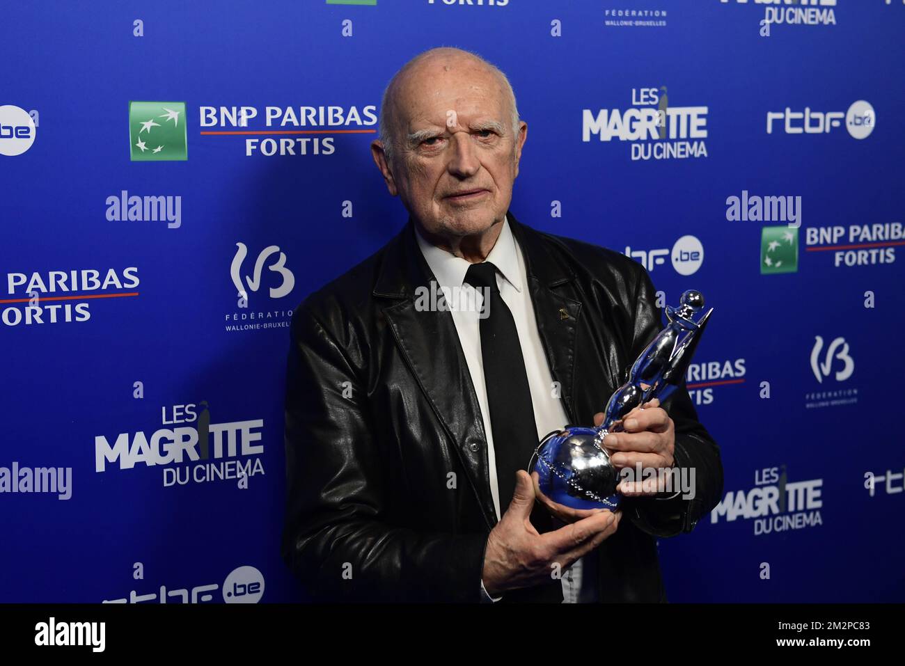 Raoul Servais, pionnier belge du cinéma, pose avec son prix lors de l'édition 9th de la cérémonie de remise des prix du film 'Magritte du Cinéma', le samedi 02 février 2019, à Bruxelles. Les prix sont remis aux films de producteurs francophones belges. BELGA PHOTO LAURIE DIEFFEMBACQ Banque D'Images