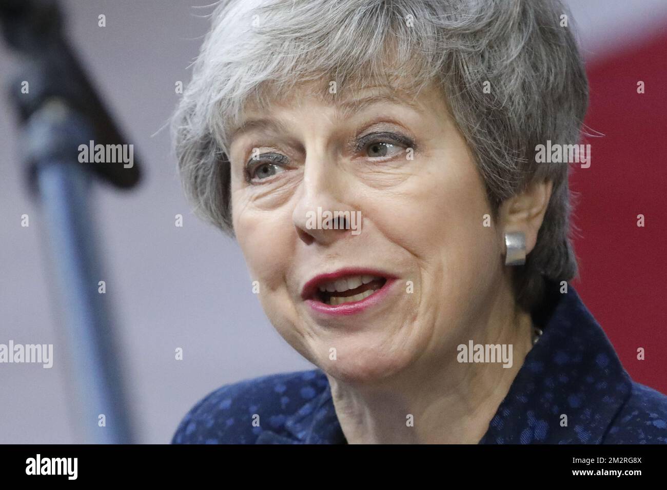 La première ministre du Royaume-Uni Theresa May arrive le premier jour de la réunion au sommet de l'UE, le jeudi 21 mars 2019, au siège de l'Union européenne à Bruxelles. BELGA PHOTO THIERRY ROGE Banque D'Images