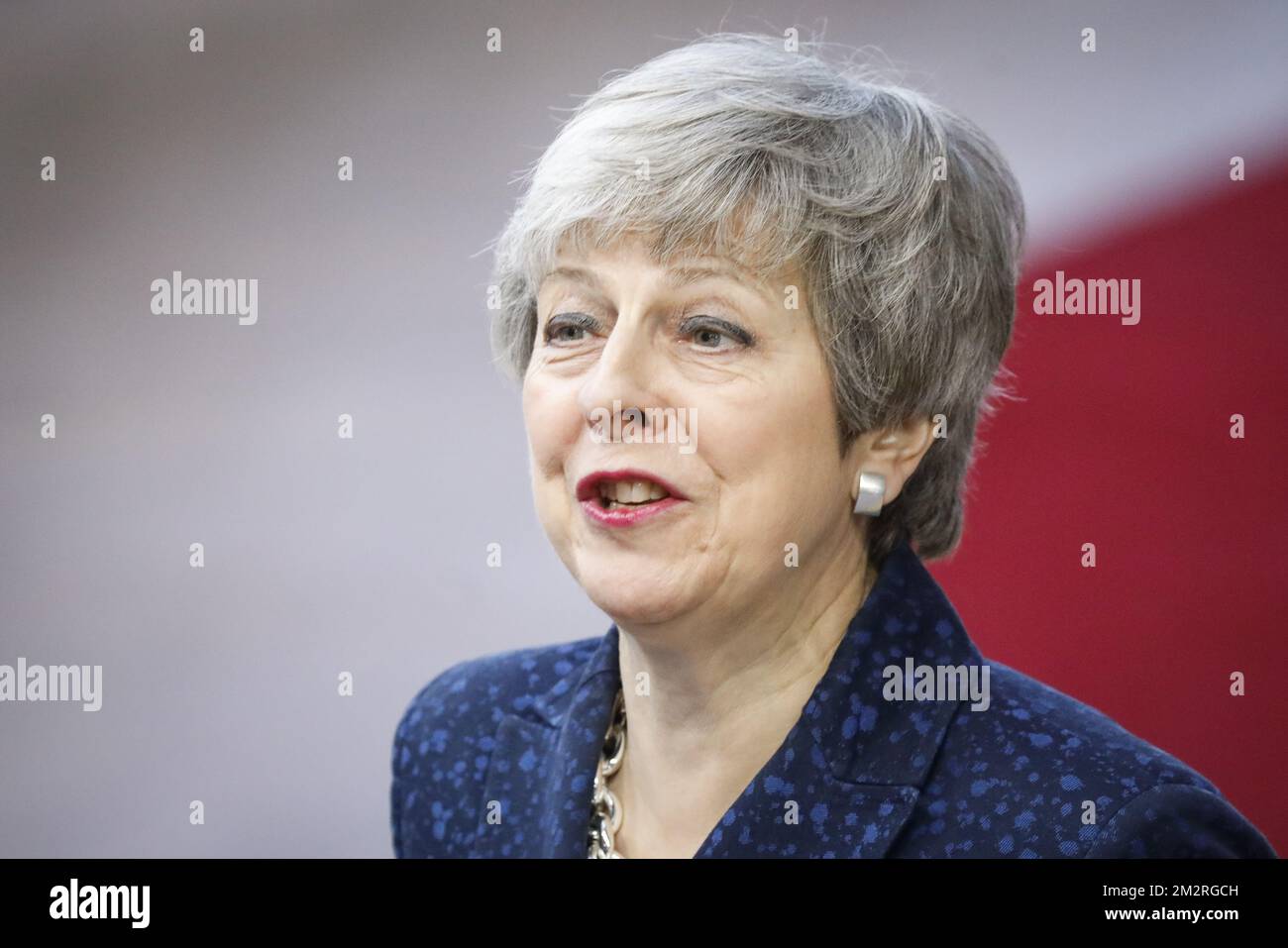La première ministre du Royaume-Uni Theresa May arrive le premier jour de la réunion au sommet de l'UE, le jeudi 21 mars 2019, au siège de l'Union européenne à Bruxelles. BELGA PHOTO THIERRY ROGE Banque D'Images