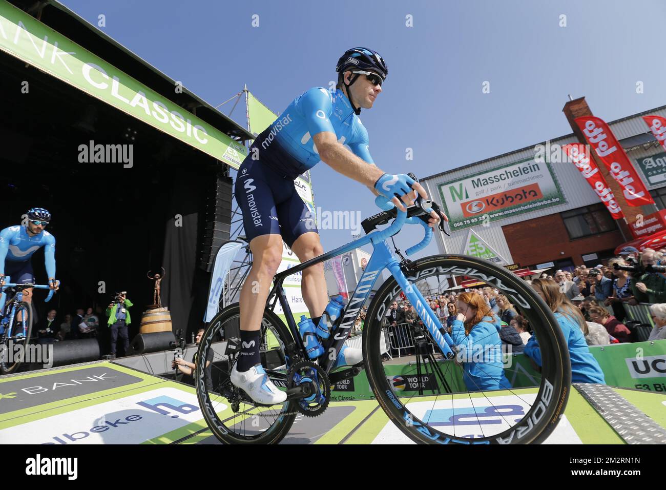 Belge Jurgen Roelandts of Movistar Team photographié au début de la course cycliste 'E3 BinckBank Classic', 203,9km de et à Hrelbeke, vendredi 29 mars 2019. BELGA PHOTO YUZURU SUNADA Banque D'Images