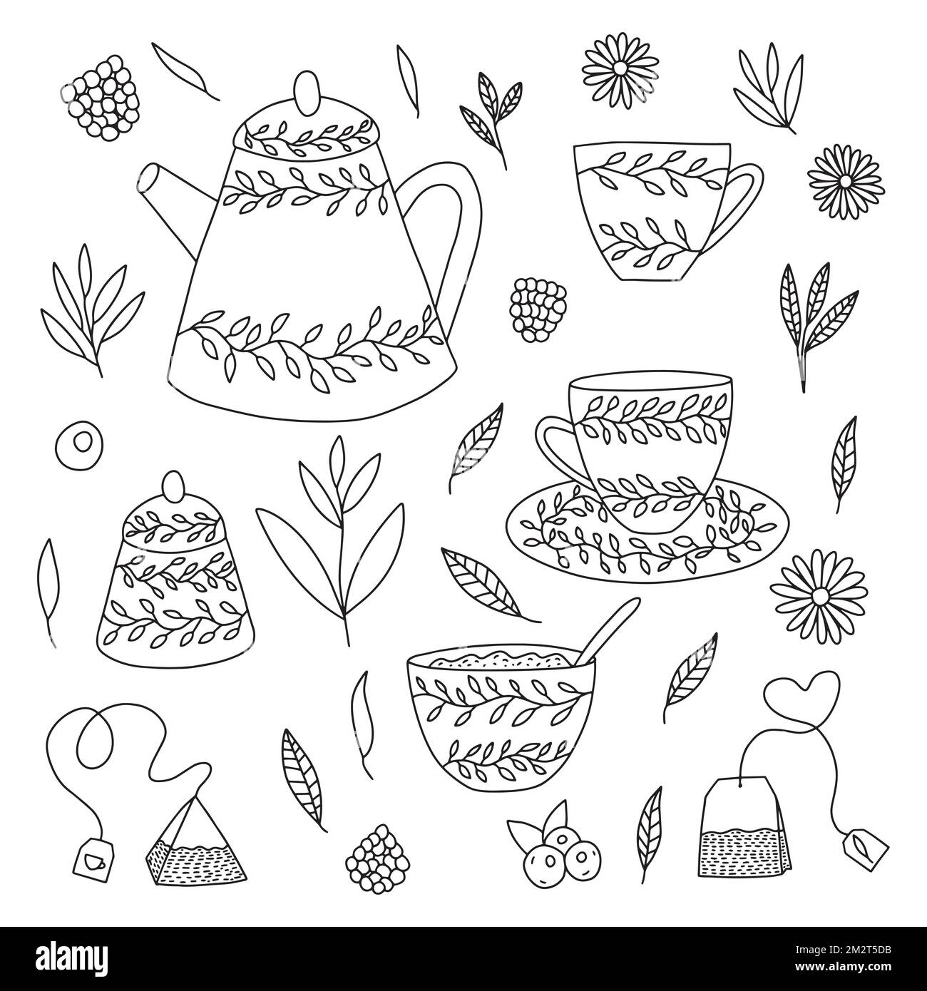 Collection de thé à l'anses dessinés à la main Illustration de Vecteur