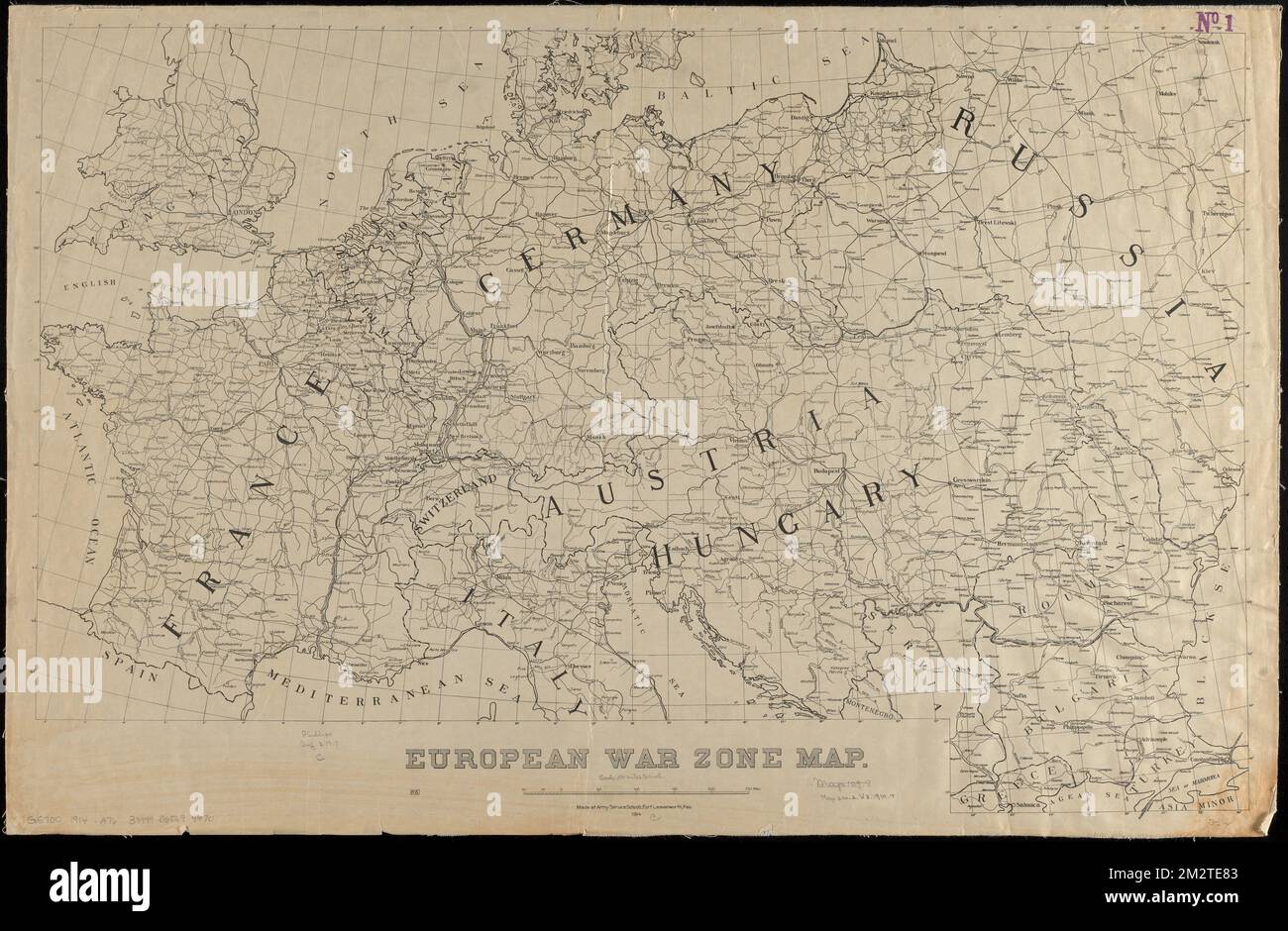 Carte de la zone de guerre européenne , Guerre mondiale, 1914-1918, cartes, Europe, Cartes Norman B. Leventhal Map Centre Collection Banque D'Images