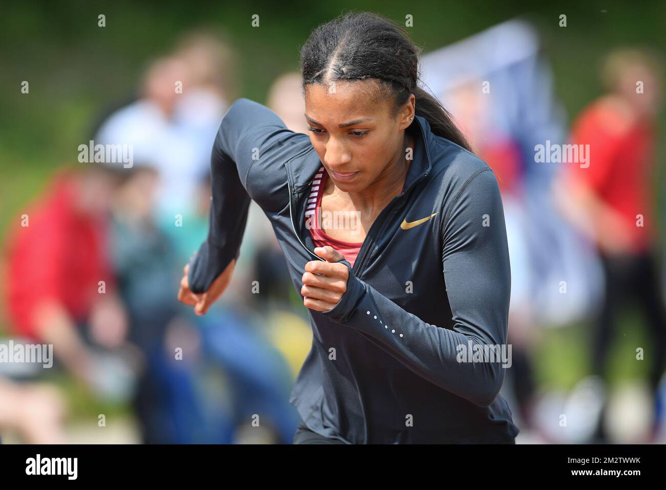 L'athlète belge Nafissatou 'Nafi' Thiam photographié lors de la rencontre SPORTIVE des femmes RUSTA Intercercles, samedi 18 mai 2019 à Gaurain-Ramecroix, Tournai. BELGA PHOTO DAVID STOCKMAN Banque D'Images