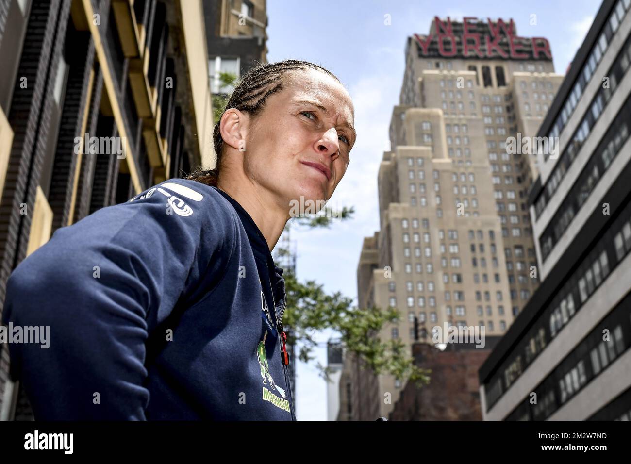 Belgian Delfine Persoon poses for the photographer during a visit of Belgian boxer Delfine Persoon to the Midtown Precinct South of the New York Police Department, ahead of her fight against Irish Katie Taylor, Thursday 30 May 2019 in New York, US. Persoon is 10-time WBC World Champion. She will fight Taylor in Madison Garden, New York on June 1st 2019. BELGA PHOTO DIRK WAEM  Banque D'Images