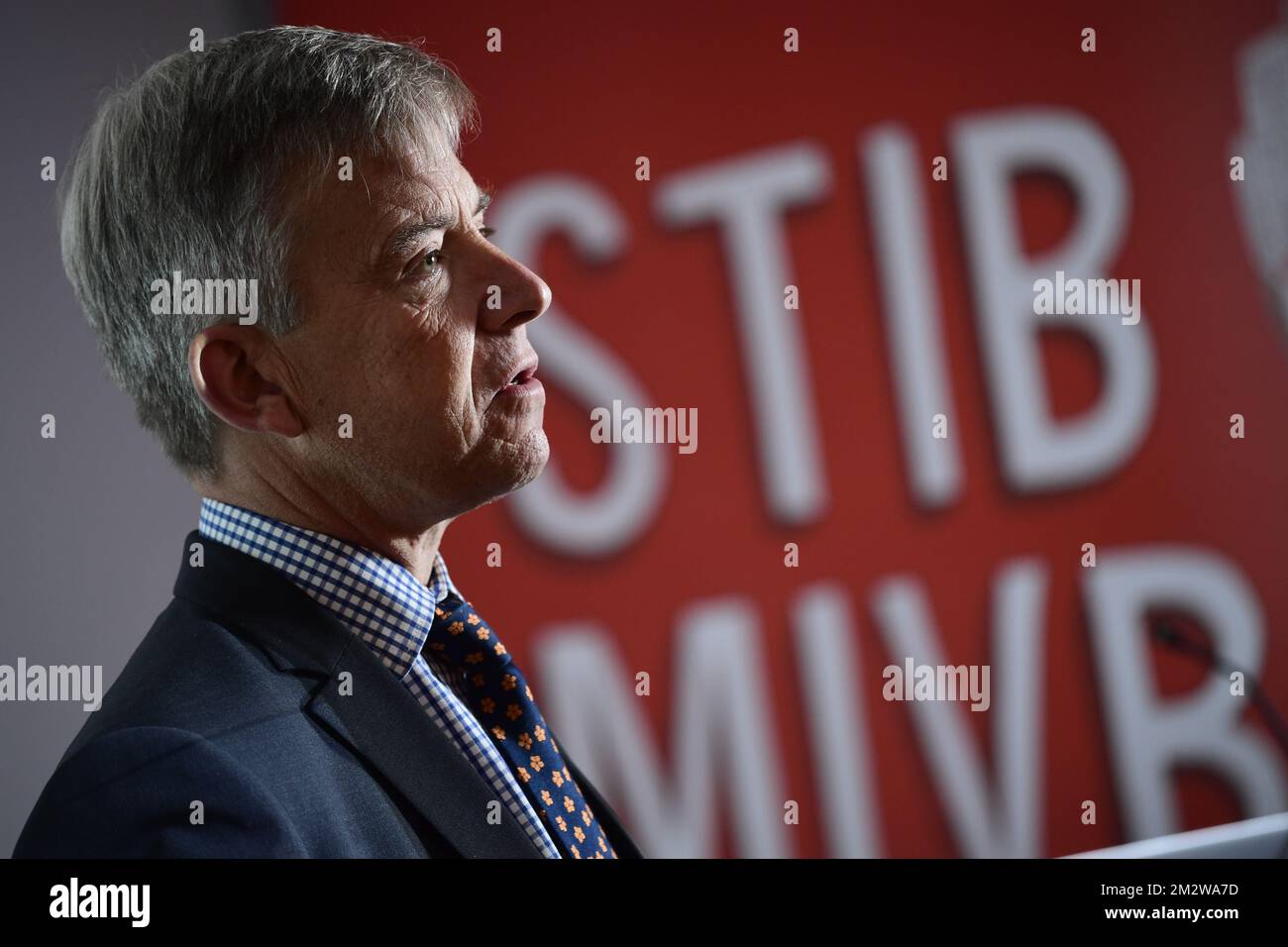 Brieuc de Meeus, PDG de MIVB-STIB en photo lors d'une conférence de presse de la société bruxelloise de transport public STIB - MIVB présentera le rapport sur 2018 ans, mercredi 05 juin 2019 à Bruxelles. BELGA PHOTO LAURIE DIEFFEMBACQ Banque D'Images