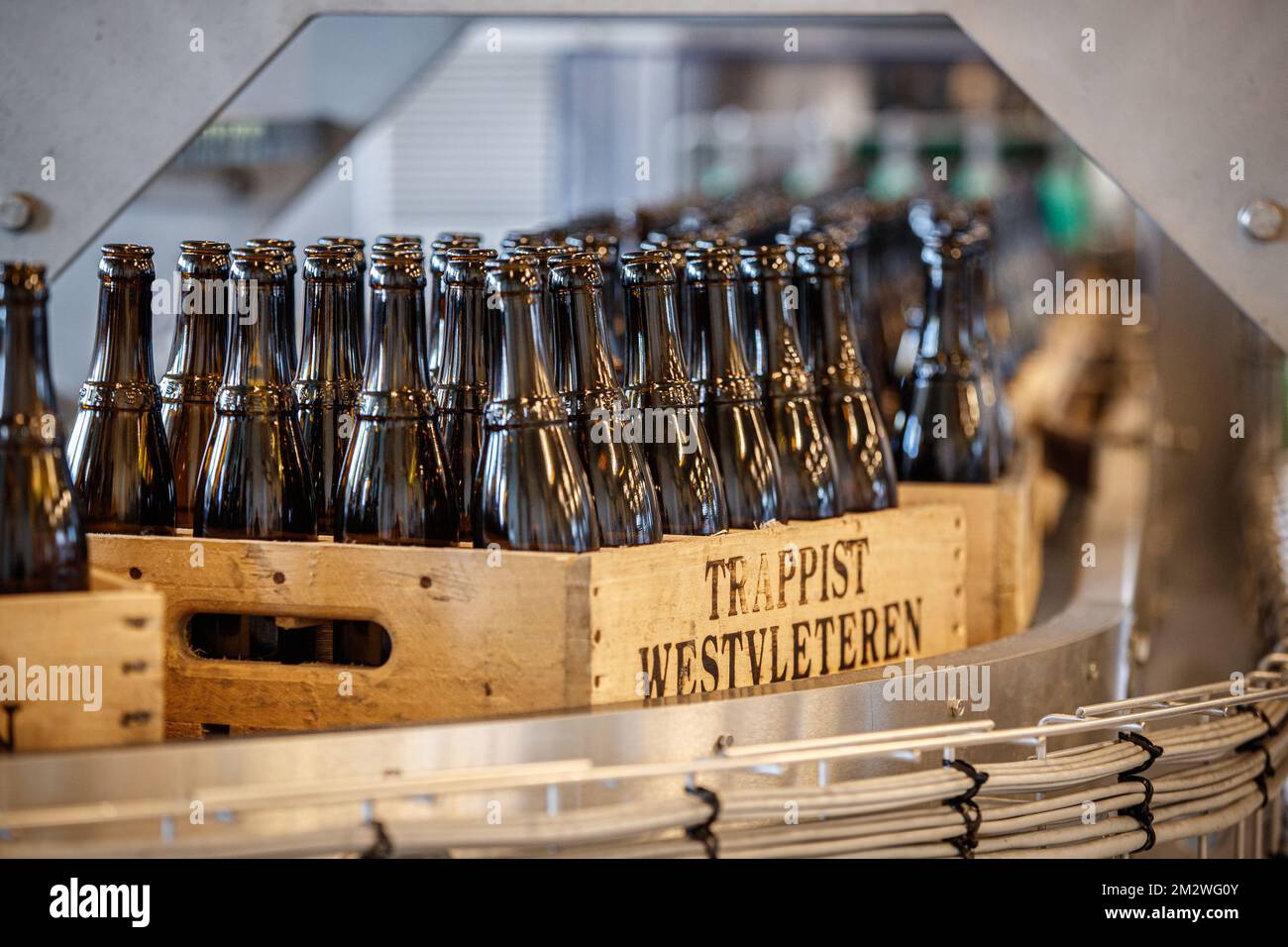 L'illustration montre des caisses de bière au Sint-Sixtusabdij (Abbaye Saint-Sixte - Abbaye Saint-Sixte), la brasserie trappiste Westvleteren, vendredi 14 juin 2019 à Westvleteren. BELGA PHOTO KURT DESPLENTER Banque D'Images