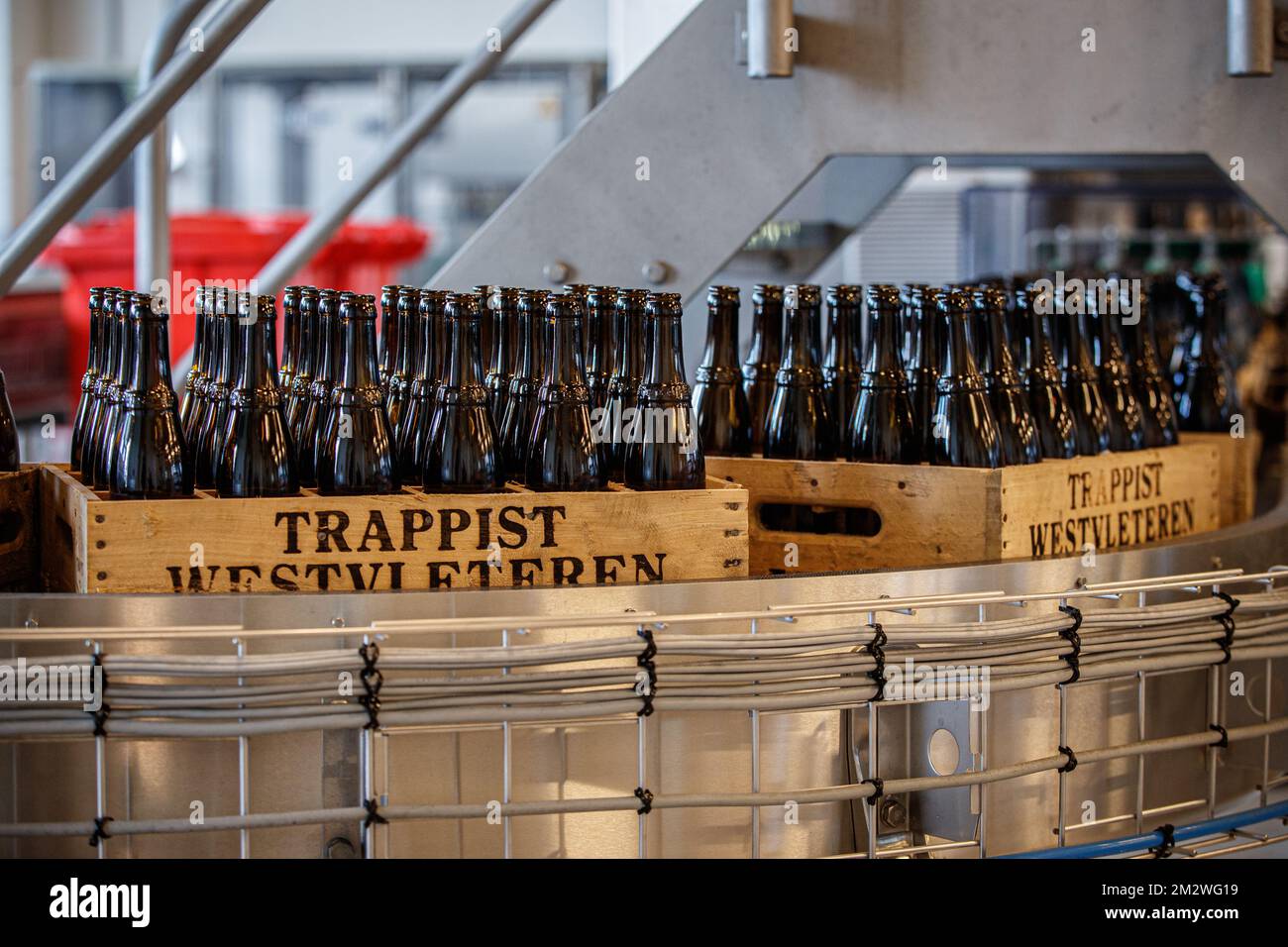 L'illustration montre des caisses de bière au Sint-Sixtusabdij (Abbaye Saint-Sixte - Abbaye Saint-Sixte), la brasserie trappiste Westvleteren, vendredi 14 juin 2019 à Westvleteren. BELGA PHOTO KURT DESPLENTER Banque D'Images