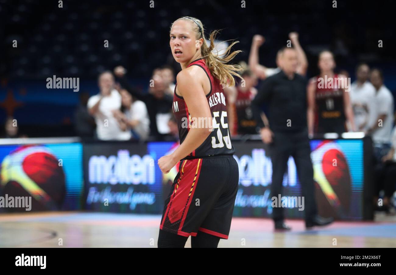 Cats belges Julie Allemand fête lors d'un match de quart de finale entre l'équipe nationale des Cats belges et de la France, à Belgrade, Serbie, aux championnats européens de basket-ball féminin Eurobasket, organisé en Lettonie et en Serbie, le jeudi 04 juillet 2019. BELGA PHOTO VIRGINIE LEFOUR Banque D'Images