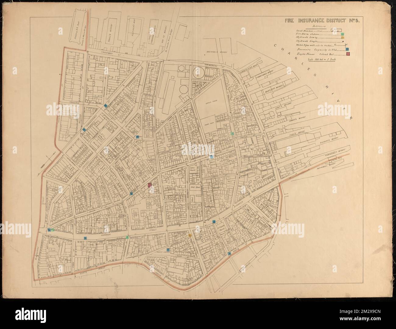 Quartier de l'assurance incendie atlas montrant les quartiers de l'assurance incendie de la ville de Boston : quartier de l'assurance incendie n° 5 , immobilier, Massachusetts, Boston, cartes, Évaluation des risques d'incendie, Massachusetts, Boston, Maps, Boston Mass., Cartes Norman B. Leventhal Map Centre Collection Banque D'Images