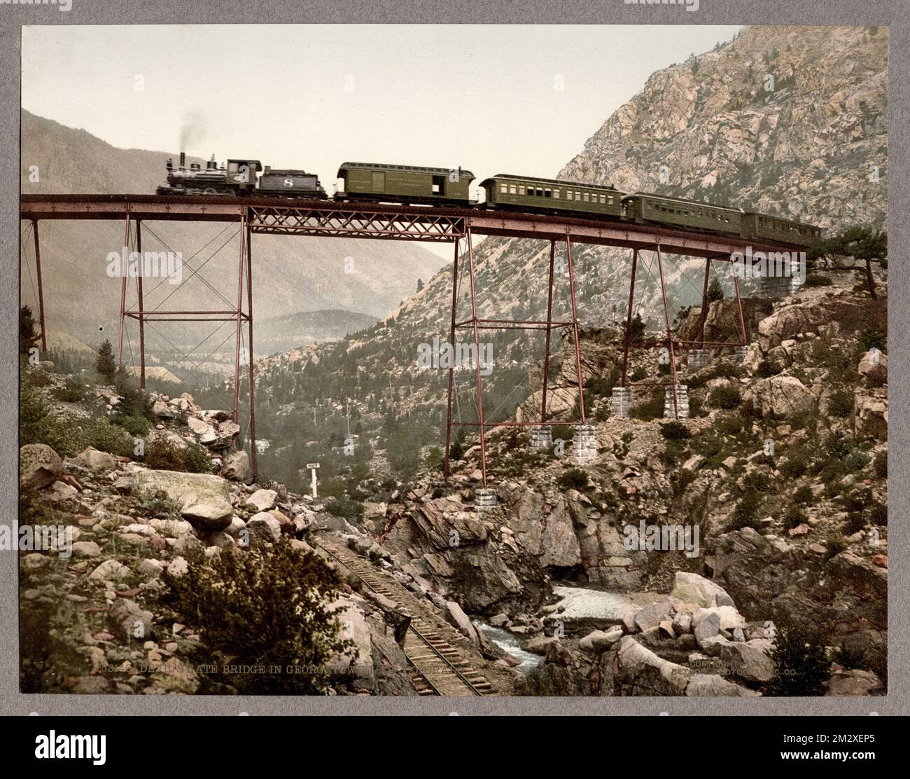 Devil's Gate Bridge, Georgetown Loop Colorado Railroad USA photochromm, photochrome Banque D'Images