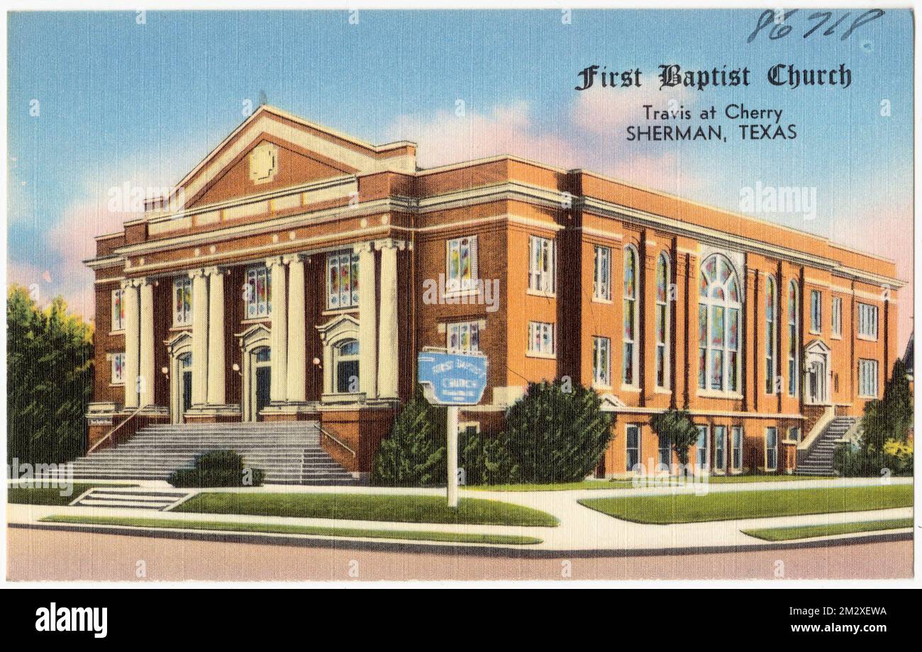 Première église baptiste, Travis at Cherry, Sherman, Texas , Églises, Tichnor Brothers Collection, cartes postales des États-Unis Banque D'Images Première église baptiste, Travis at Cherry, Sherman, Texas , Églises, Tichnor Brothers Collection, cartes postales des États-Unis Banque D'Images