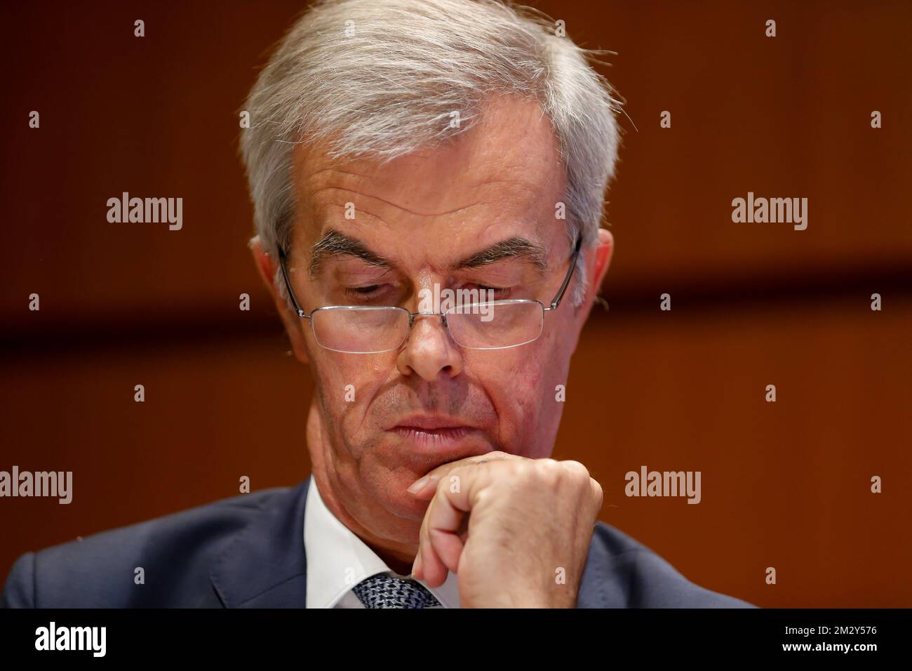 Rik Scheerlinck, CFO de KBC, photographié lors d'une conférence de presse pour présenter les résultats semestriils du Groupe KBC, jeudi 08 août 2019 au siège de KBC à Bruxelles. BELGA PHOTO NICOLAS MATERLINCK Banque D'Images