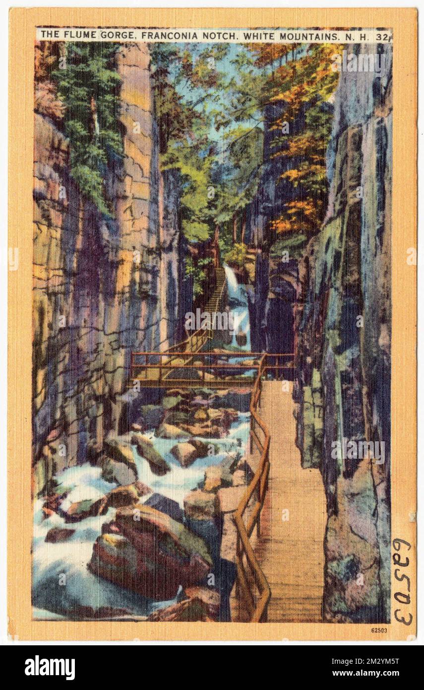 The Flume gorge, Franconia Notch, White Mountains, N.H. , Waterfall, Vallées, Tichnor Brothers Collection, cartes postales des États-Unis Banque D'Images