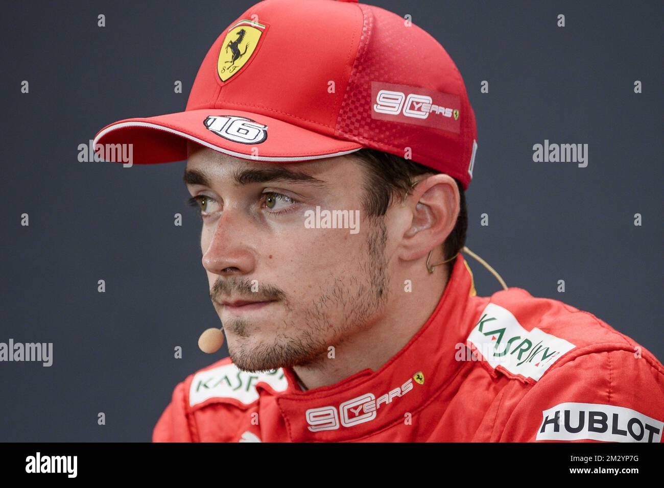 Charles Leclerc, pilote monégasque de Ferrari, photographié après les sessions de qualification avant le Grand Prix de Belgique de Formule 1 de Spa-Francorchamps, à Spa-Francorchamps, le vendredi 30 août 2019. BELGA PHOTO NICOLAS LAMBERT Banque D'Images