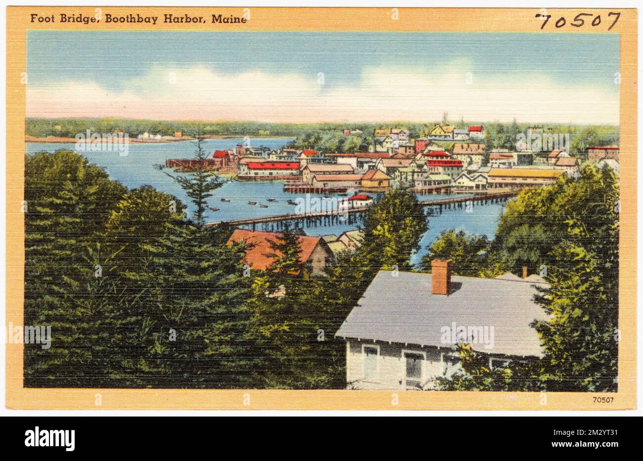 Foot Bridge, Boothbay Harbor, Maine , Villes et villages, ponts, Tichnor Brothers Collection, cartes postales des États-Unis Banque D'Images