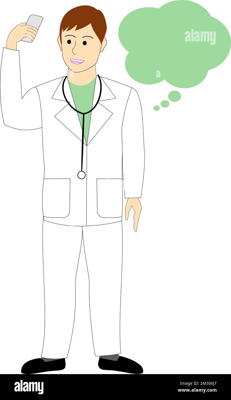 Un médecin de sexe masculin, vétérinaire faisant le selfie avec un ballon de parole Banque D'Images