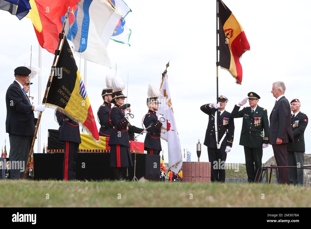 Roi Philippe - Filip de Belgique photographié lors des commémorations de l'anniversaire 75th de la libération du fort de Breendonk, mercredi 18 septembre 2019, à Breendonk, Puurs. BELGA PHOTO BENOIT DOPPAGNE Banque D'Images