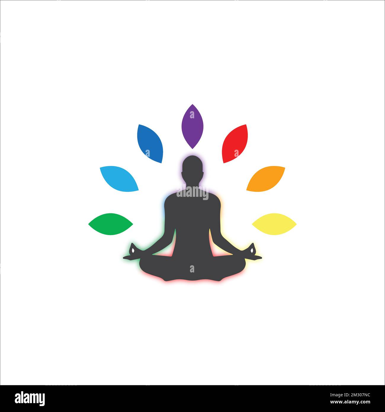 logo de méditation et de yoga avec sept couleurs d'énergie aura. 12/14/2022, Lombok, Nusa Tenggara Ouest, Indonésie. Illustration de Vecteur