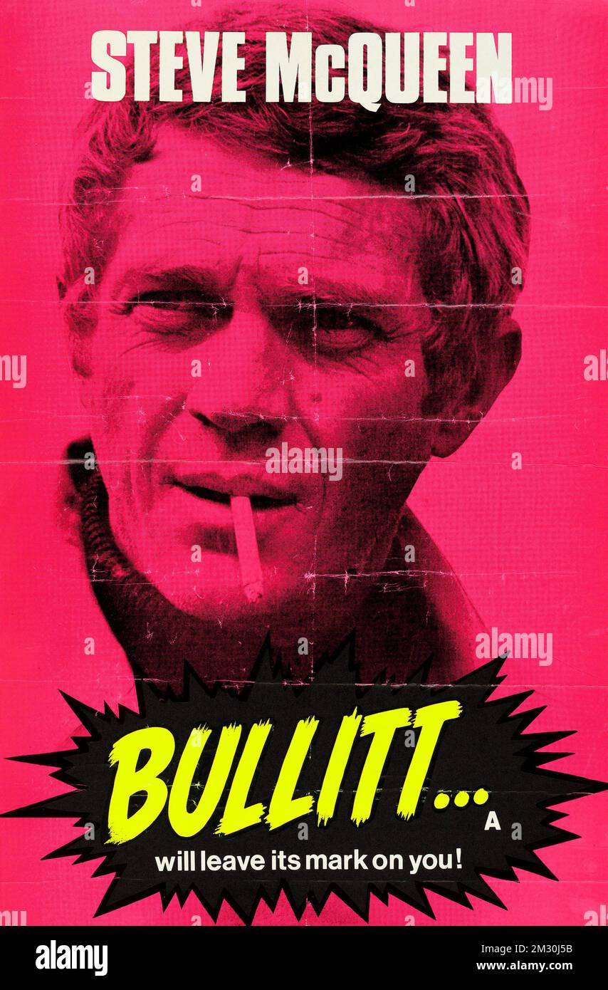 Affiche publicitaire vintage - Steve McQueen - Bullitt (Warner Brothers, 1968) Banque D'Images